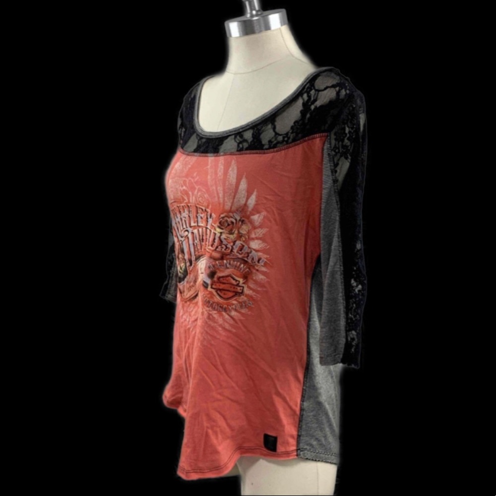 Harley Davidson Limited Edition Long Sleeve Lace Trim Graphic Top - Picture 3 of 15